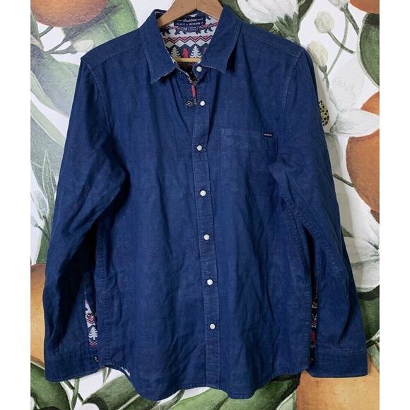 Chubbies Shirt Men's Medium Flip It Reverse It Polar Bear Christmas Tree Blue - Picture 1 of 5